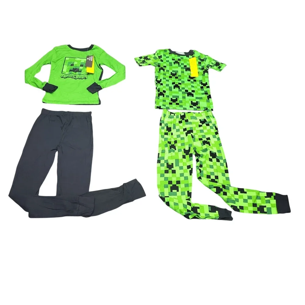 Minecraft Kids Boys Girls Set of 4 Pajama Sleepwear Set Green Size 8